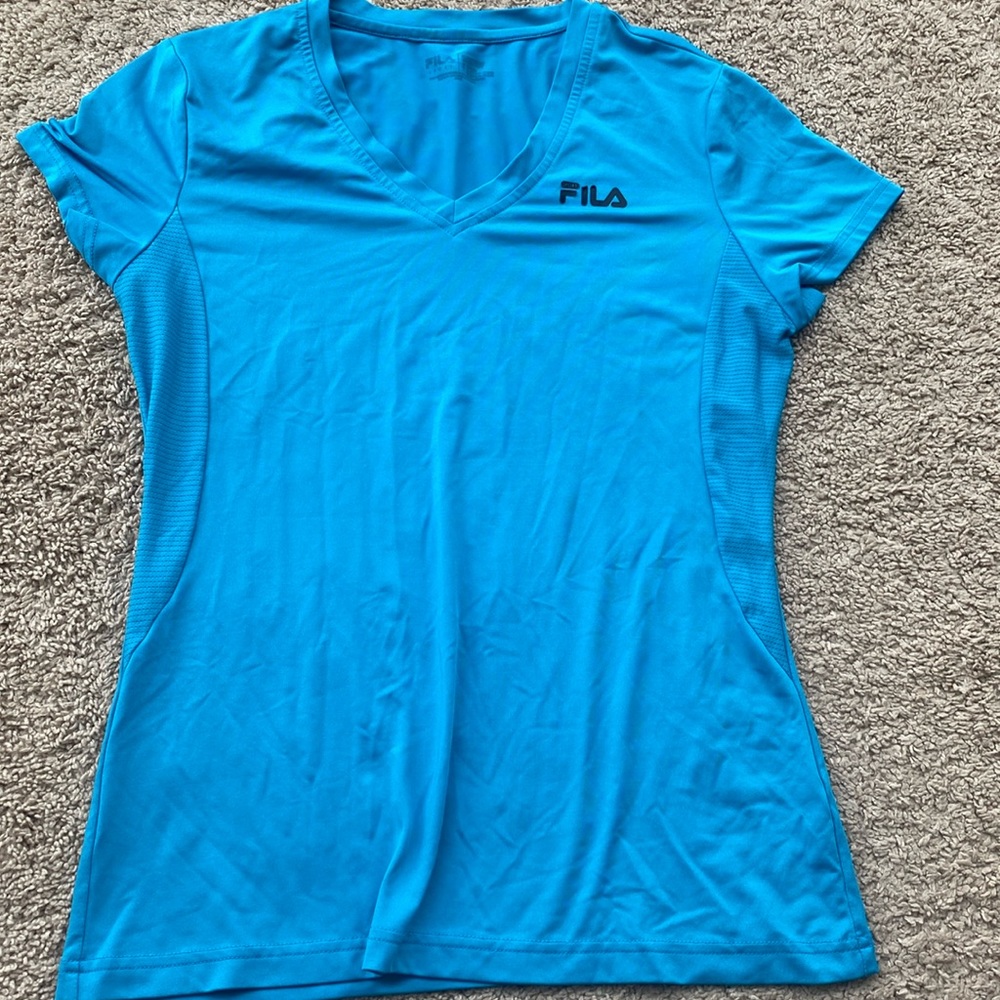 blue Fila workout shirt
